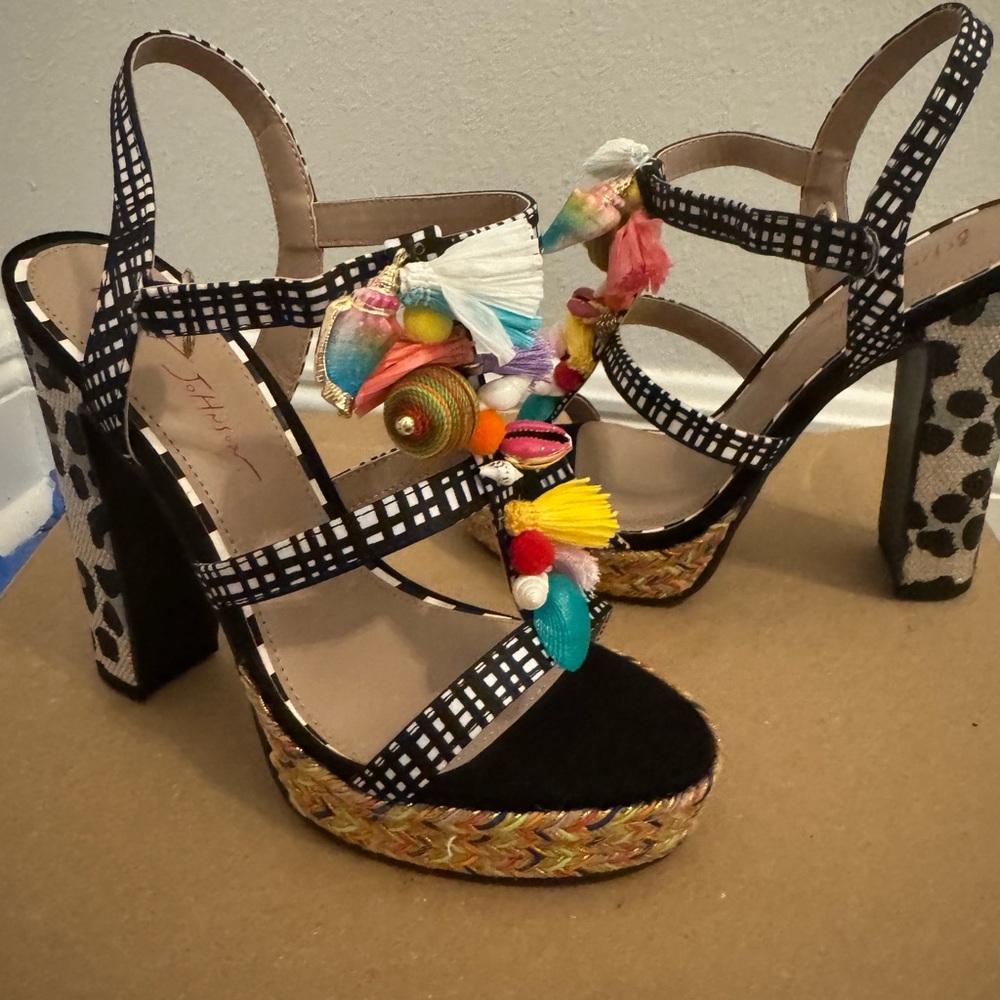 Betsey Johnson Colorful Whimsical Seashell & Leopard Strappy Platform Sandals